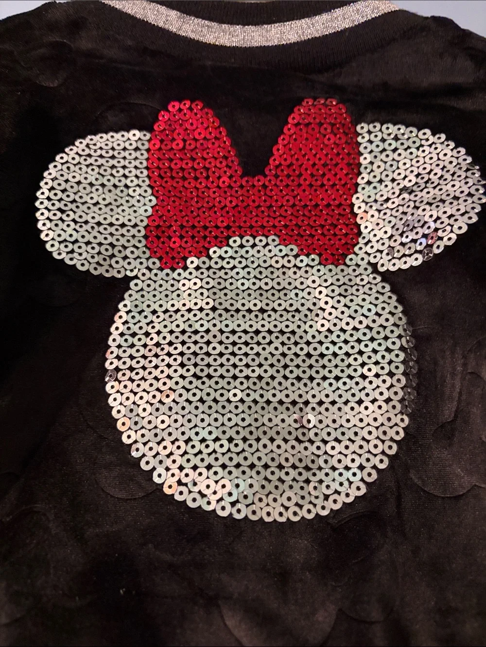 Disney Minnie Mouse Full Zip Velvet Jacket With Sequinned Minnie On Back 2T EUC